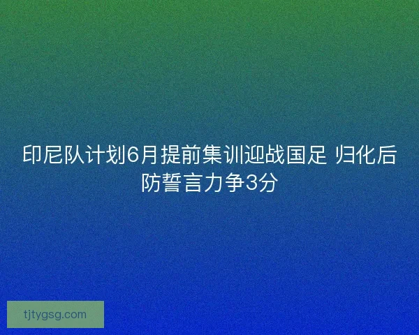 印尼队计划6月提前集训迎战国足 归化后防誓言力争3分
